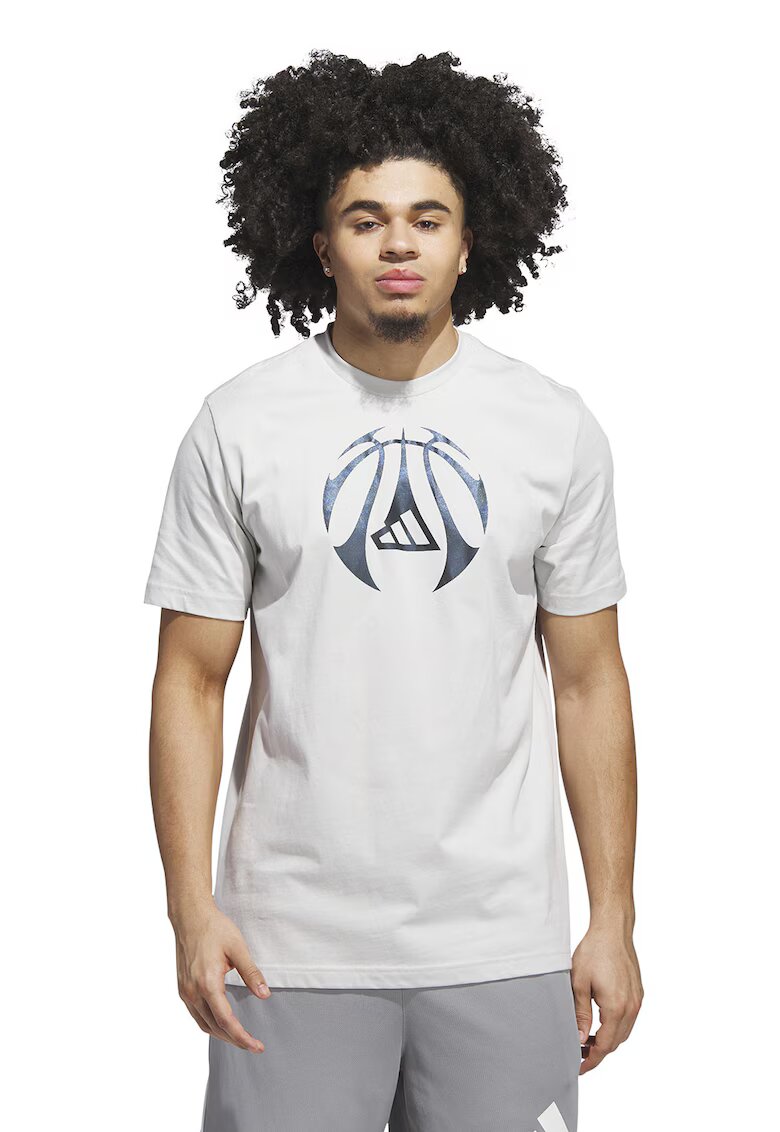Adidas PERFORMANCE Tricou din bumbac cu decolteu la baza gatului pentru baschet - Alb/Negru