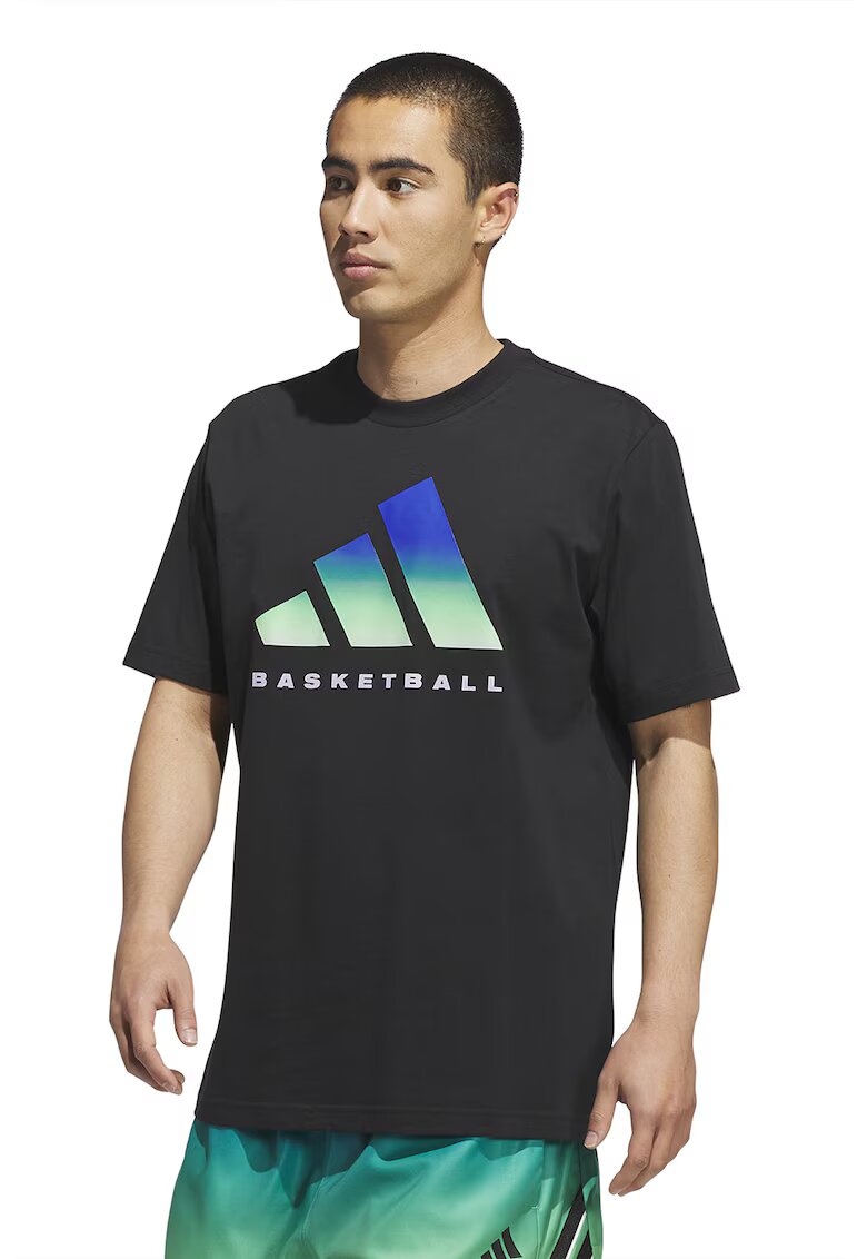 Adidas PERFORMANCE Tricou regular fit din bumbac cu logo - Verde/Negru/Albastru