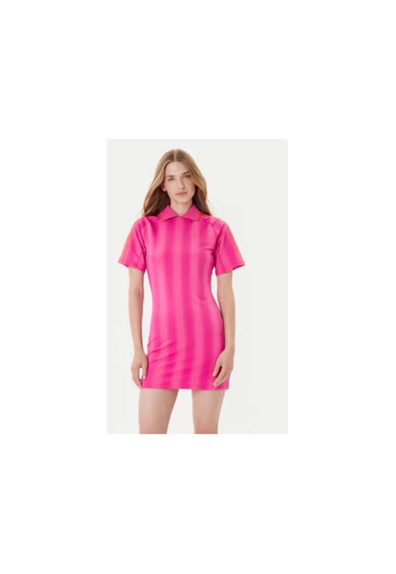 adidas Rochie scurta din poliester cu guler polo si dungi contrastante
