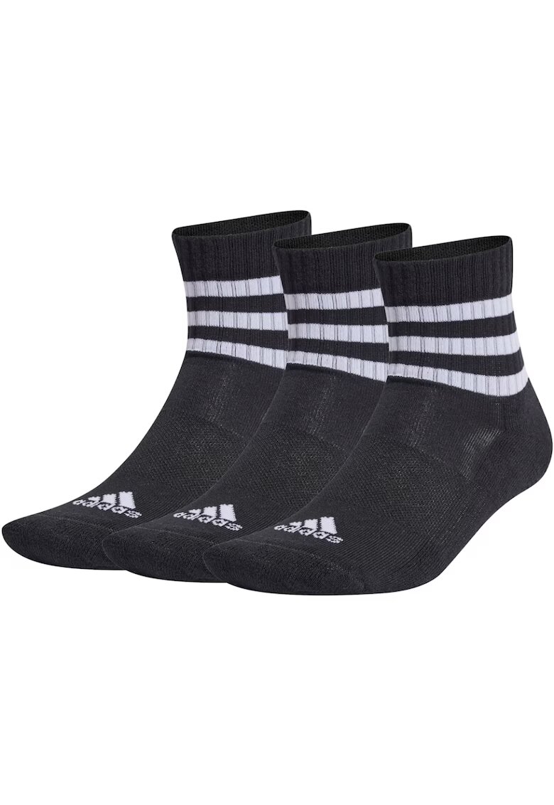 adidas Set 3 perechi sosete 3-Stripes Cushioned Sportswear Mid-Cut - Negru