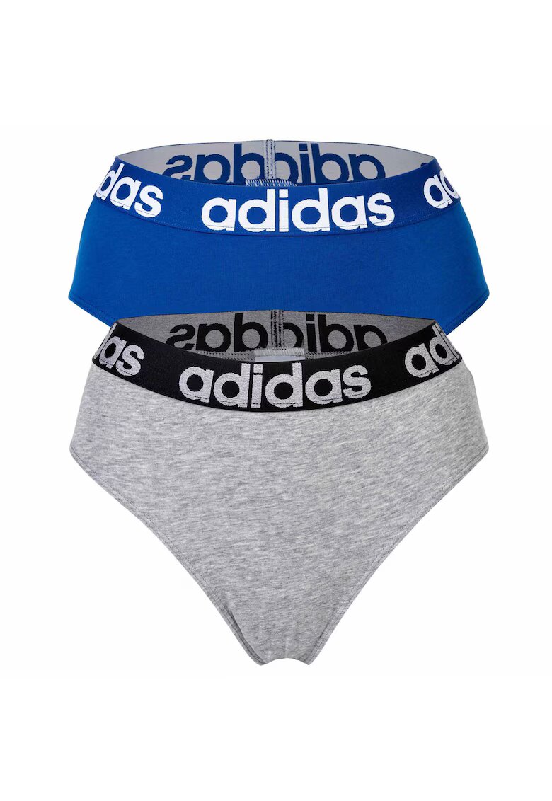 adidas Set de chiloti tanga cu banda logo in talie - 2 perechi - Gri/Albastru