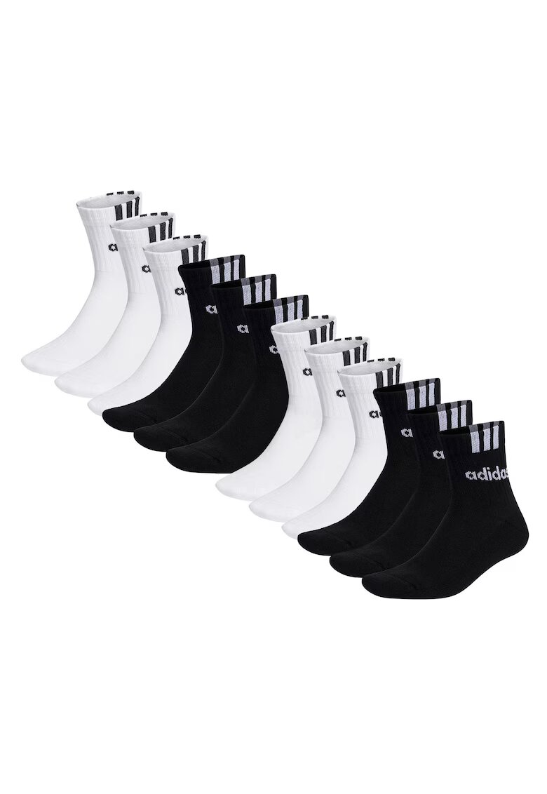 adidas Set de sosete scurte cu model unisex- 12 perechi - Alb/Negru