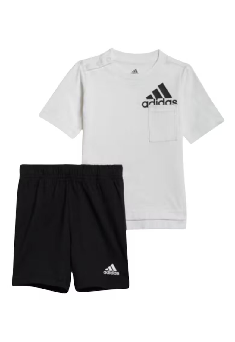 adidas Set tricou + pantaloni scurti copii - alb-negru - bumbac organic -