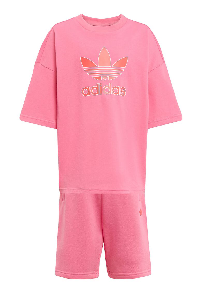 adidas Set tricou si pantaloni scurti cu logo pe piept si snur in talie