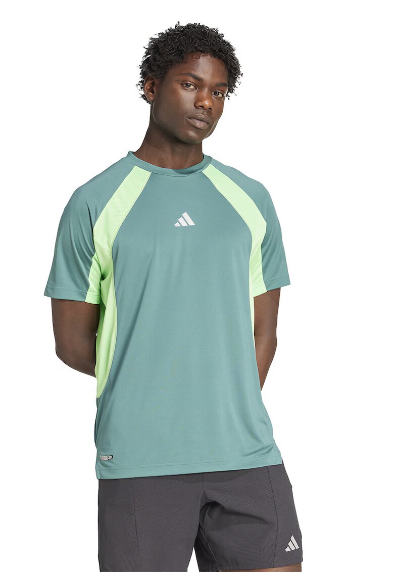 ADIDAS SPORTSWEAR adidas Performance - Tricou regular-fit cu decolteu la baza gatului - Galben pai/Verde deschis