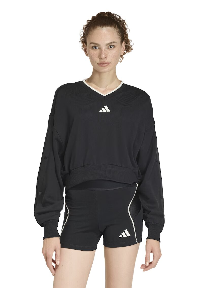 ADIDAS SPORTSWEAR Bluza de trening cu croiala crop si decolteu in V Stadium - Alb/Negru