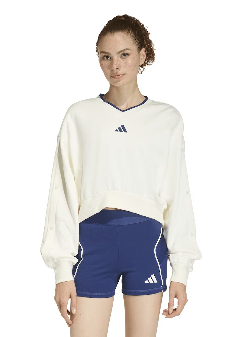 ADIDAS SPORTSWEAR Bluza de trening cu croiala crop si decolteu in V Stadium - Crem/Bleumarin