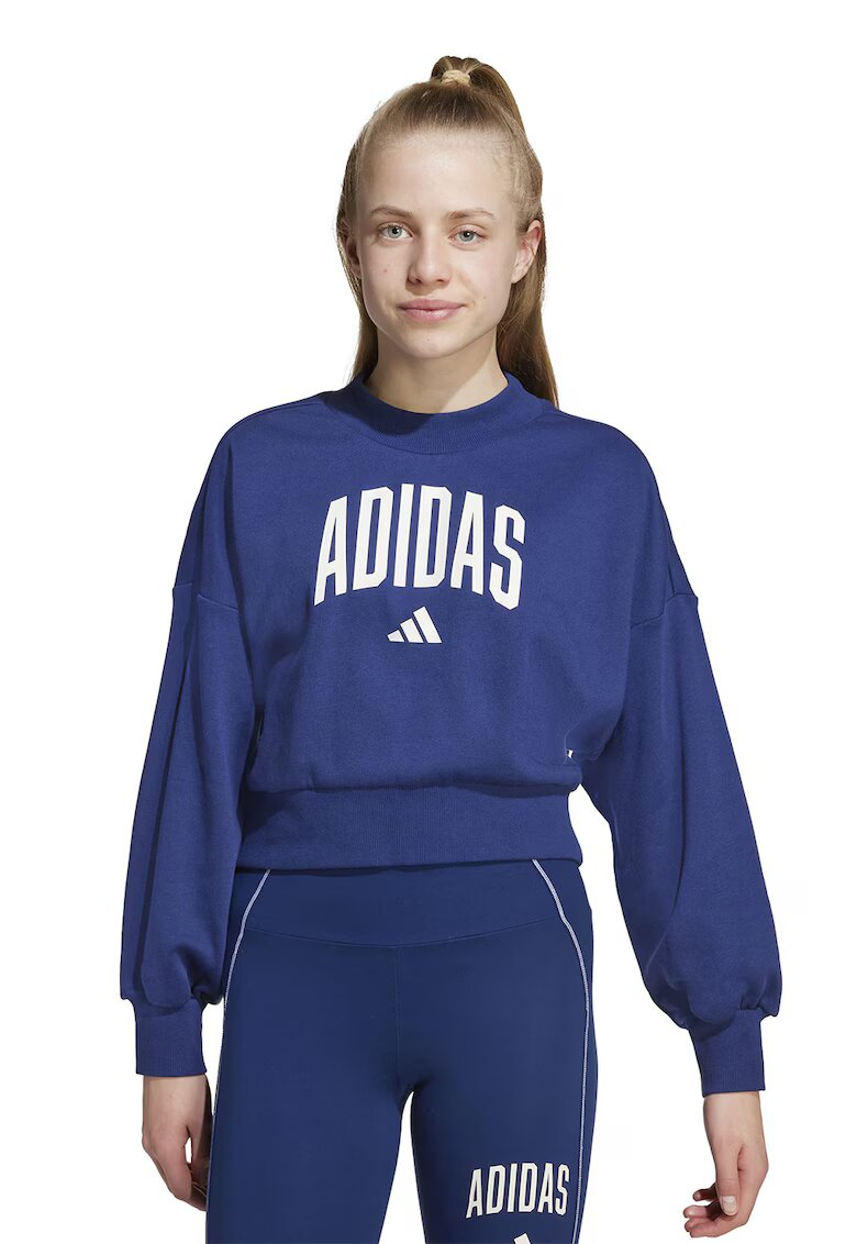 ADIDAS SPORTSWEAR Bluza de trening din amestec de bumbac cu logo - Alb/Albastru inchis