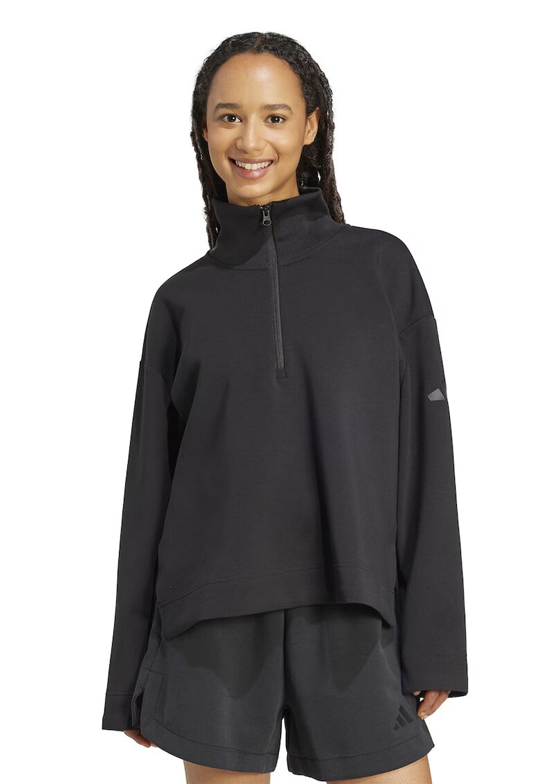 ADIDAS SPORTSWEAR Bluza de trening lejera din amestec de modal cu fermoar scurt - Negru stins