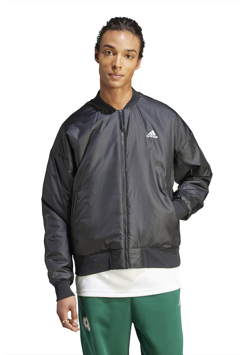 ADIDAS SPORTSWEAR Geaca cu fermoar si logo pe partea din spate Brand Love - Gri inchis