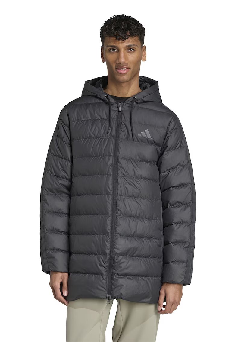 ADIDAS SPORTSWEAR Geaca matlasata cu gluga si detaliu monograma - Gri inchis