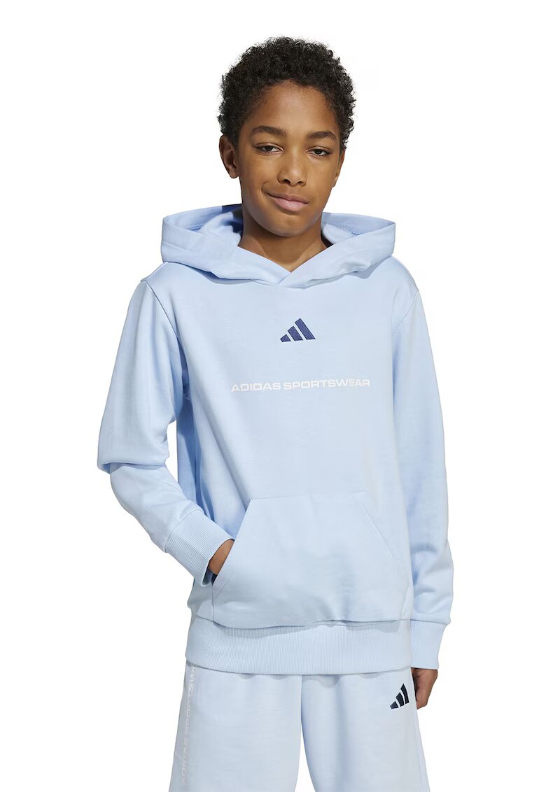 ADIDAS SPORTSWEAR Hanorac cu buzunar kangaroo si imprimeu logo - Albastru glaciar