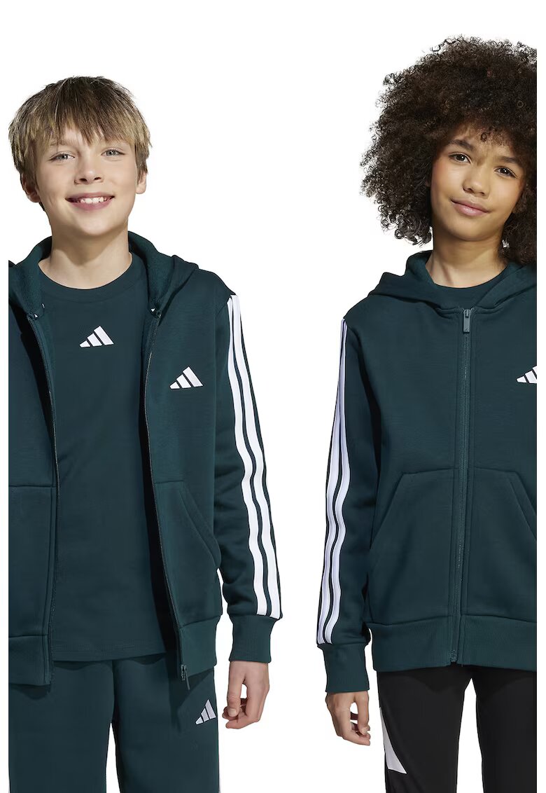 ADIDAS SPORTSWEAR Hanorac cu buzunare oblice si fermoar - Alb/Verde inchis