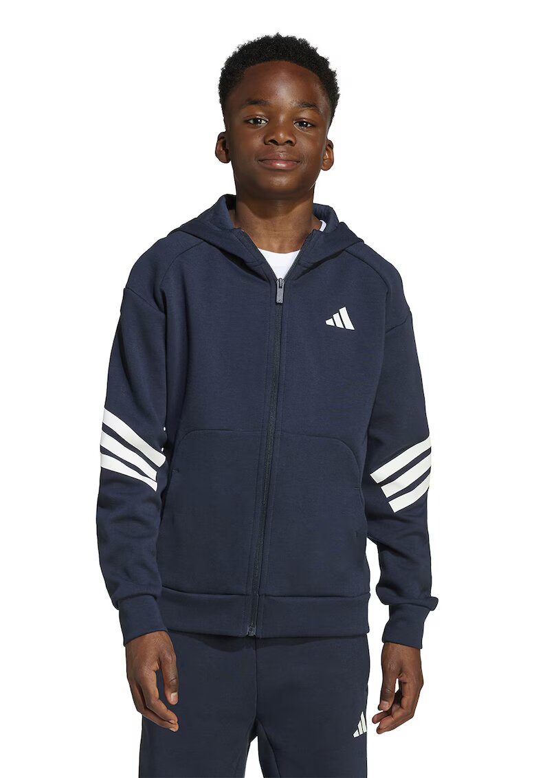 ADIDAS SPORTSWEAR Hanorac cu fermoar si buzunare laterale - Alb/Bleumarin