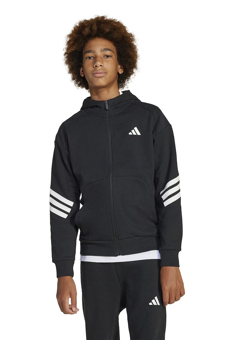 ADIDAS SPORTSWEAR Hanorac cu fermoar si buzunare laterale - Negru/Alb optic