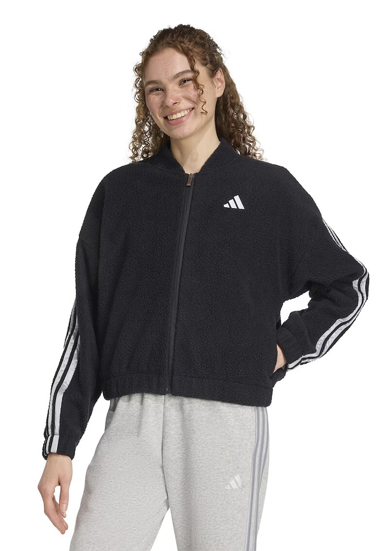 ADIDAS SPORTSWEAR Hanorac cu fermoar si detaliu logo - Negru/Argintiu