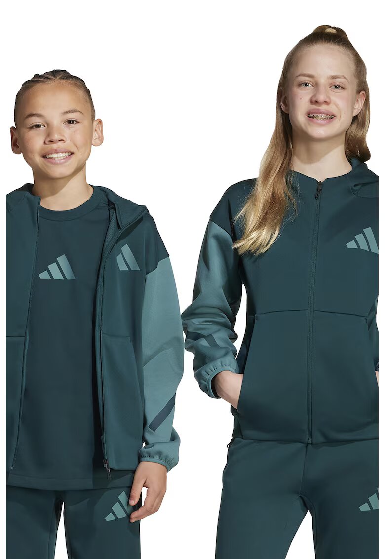 ADIDAS SPORTSWEAR Hanorac cu fermoar si logo - Verde inchis