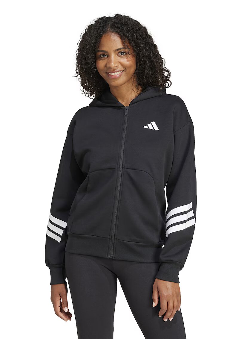ADIDAS SPORTSWEAR Hanorac cu fermoar si model in dungi Future Icons 3 - Alb/Negru
