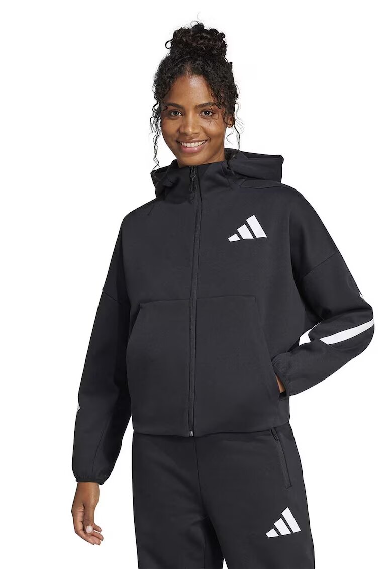 ADIDAS SPORTSWEAR Hanorac cu maneci cazute si buzunare oblice Z.N.E. - Negru/Alb optic