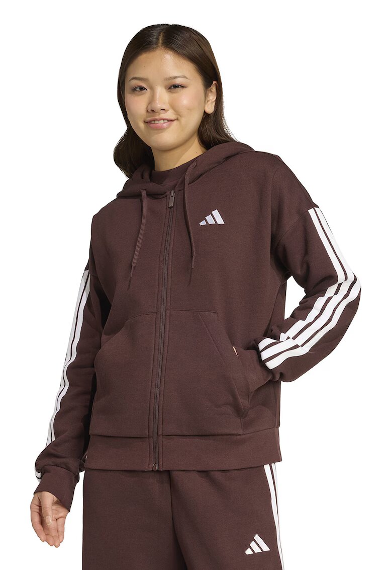 ADIDAS SPORTSWEAR Hanorac din amestec de bumbac cu fermoar - Alb/Maro inchis