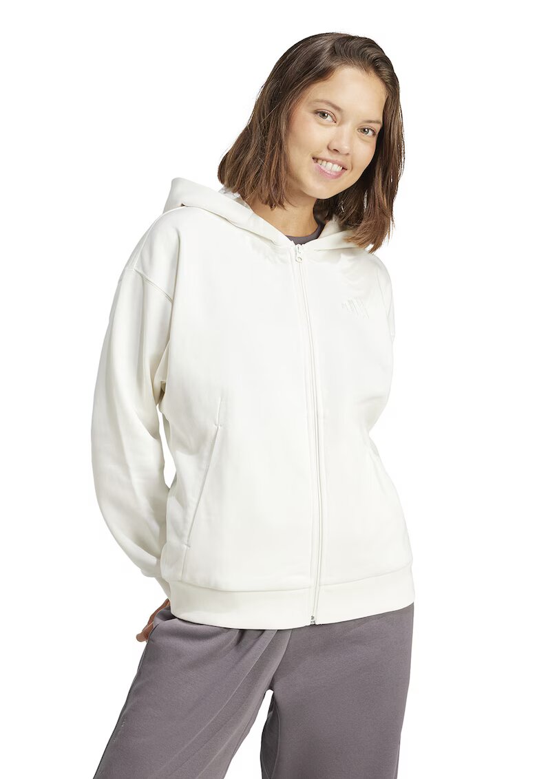 ADIDAS SPORTSWEAR Hanorac din amestec de bumbac cu fermoar - Alb optic