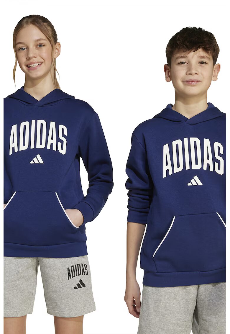 ADIDAS SPORTSWEAR Hanorac din amestec de bumbac cu imprimeu logo - Alb/Bleumarin