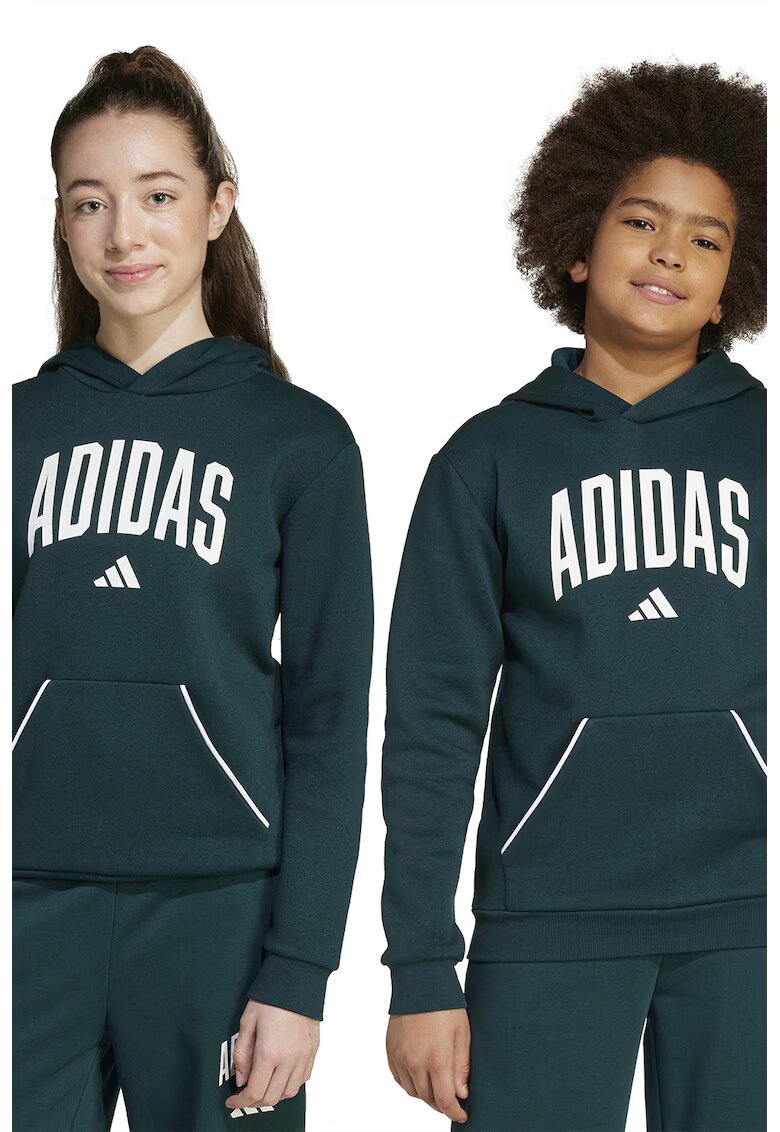 ADIDAS SPORTSWEAR Hanorac din amestec de bumbac cu imprimeu logo - Alb/Verde inchis