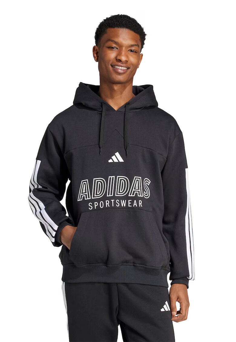 ADIDAS SPORTSWEAR Hanorac din amestec de bumbac cu imprimeu logo - Negru stins/Alb murdar