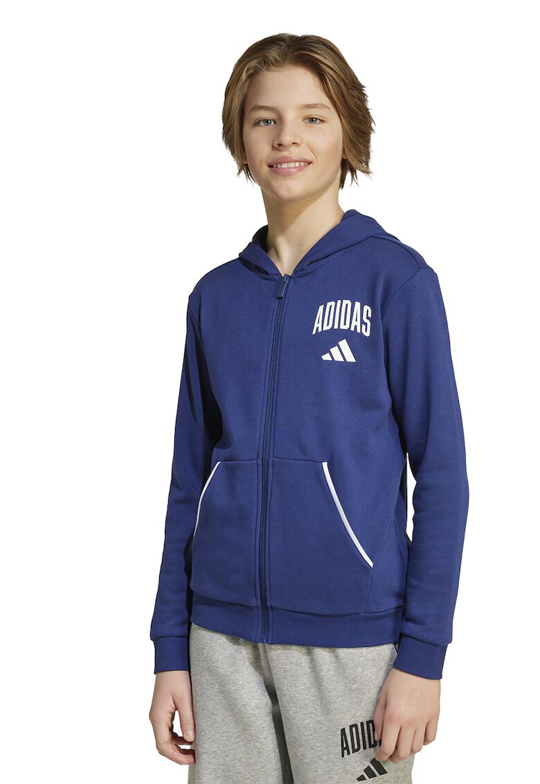 ADIDAS SPORTSWEAR Hanorac din amestec de bumbac cu logo - Alb/Albastru inchis