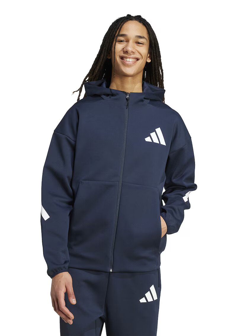 ADIDAS SPORTSWEAR Hanorac lejer cu fermoar Z.N.E. - Alb/Bleumarin