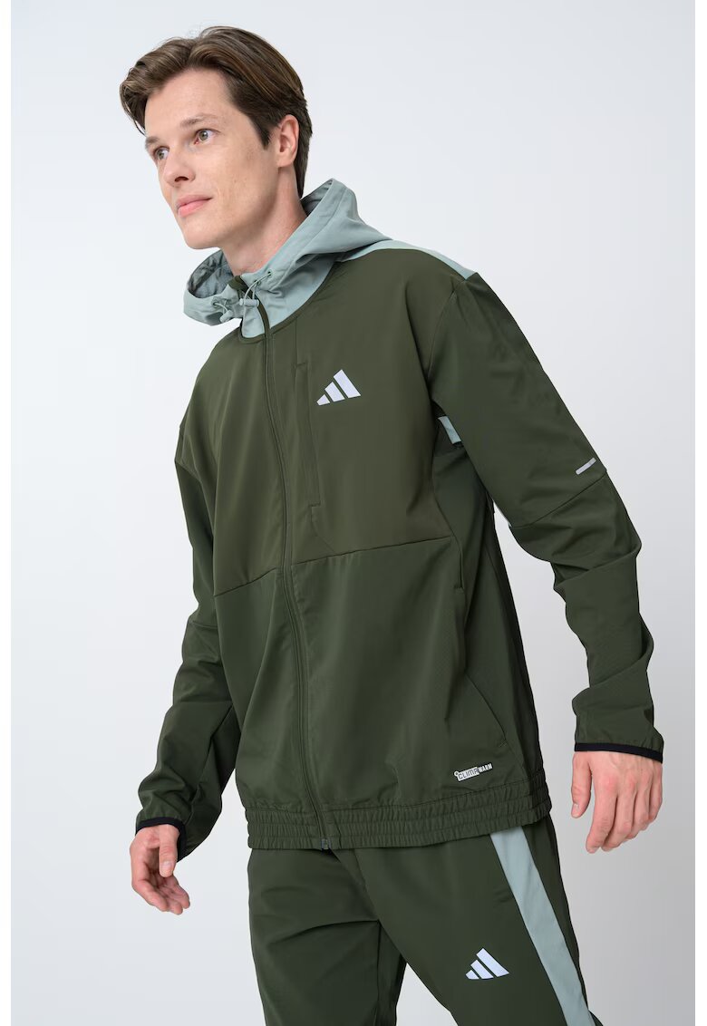 ADIDAS SPORTSWEAR Jacheta cu gluga si buzunare cu fermoar - Gri cenusiu/Kaki inchis