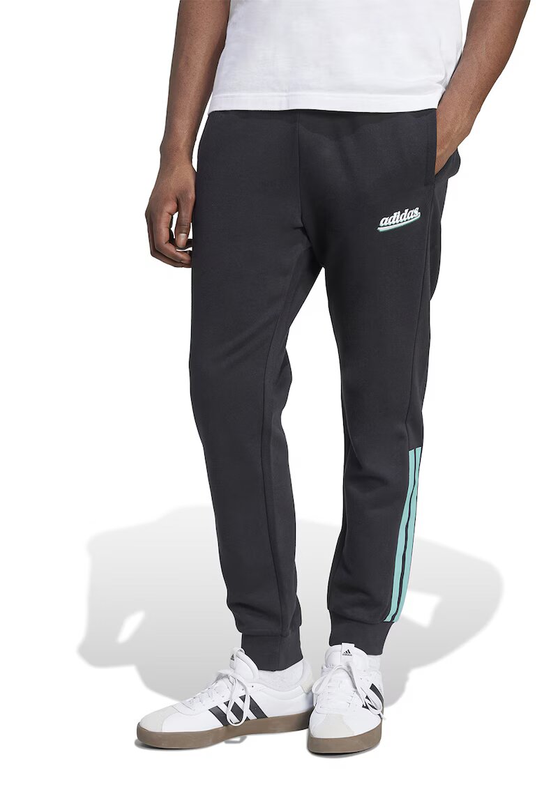 ADIDAS SPORTSWEAR Pantaloni de trening cu benzi logo contrastante - Negru/Turcoaz