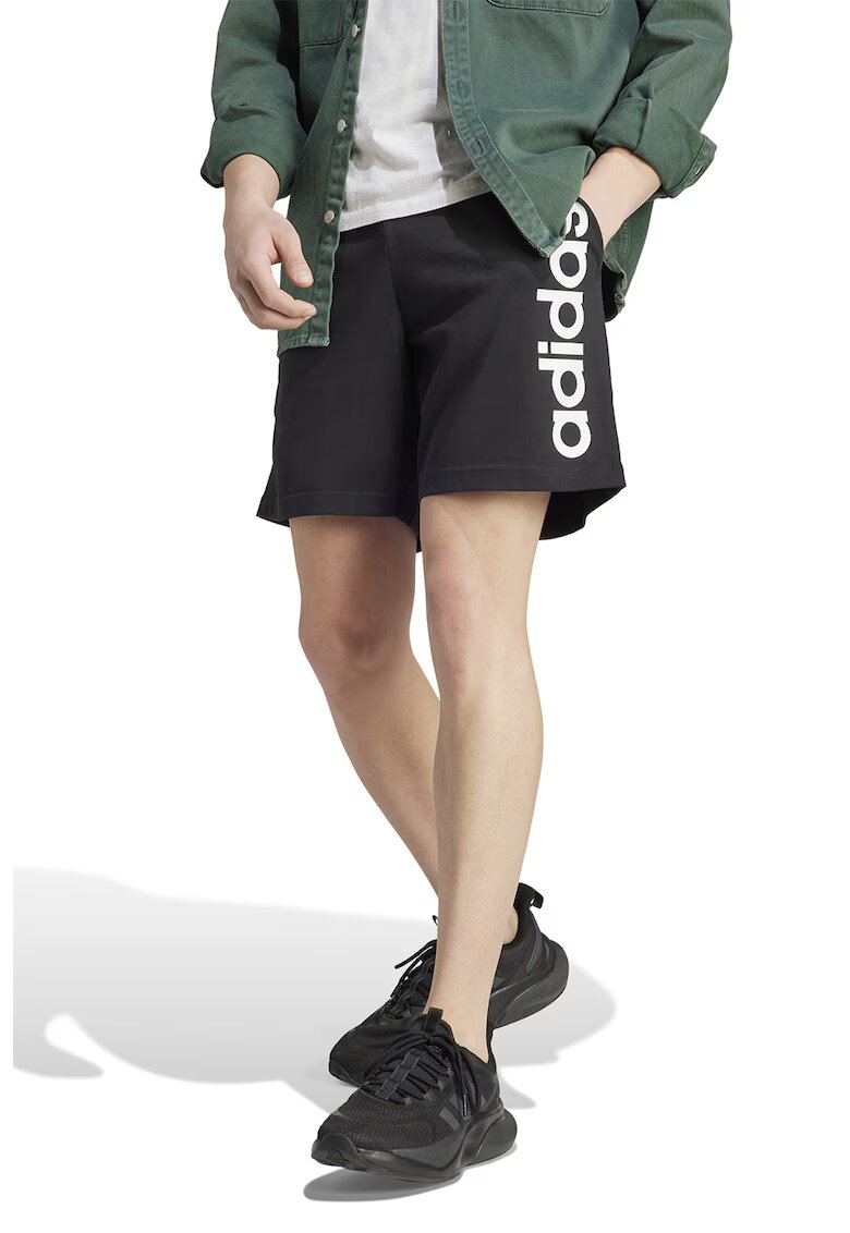 ADIDAS SPORTSWEAR Pantaloni scurti cu imprimeu logo si snur - Negru