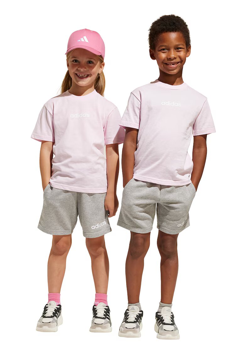 ADIDAS SPORTSWEAR Set de tricou si pantaloni scurti cu detalii logo - 2 Piese - Gri melange/Roz pal