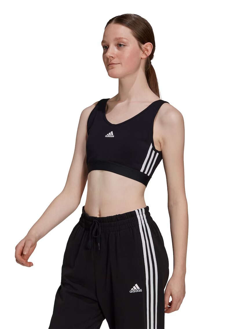 ADIDAS SPORTSWEAR Top crop cu bureti detasabili Essentials - Alb/Negru