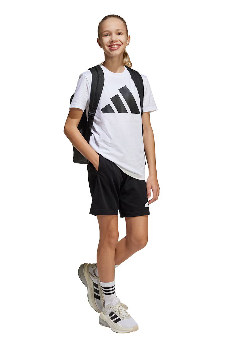 ADIDAS SPORTSWEAR Trening de bumbac cu pantaloni scurti si imprimeu logo - Negru stins/Alb optic