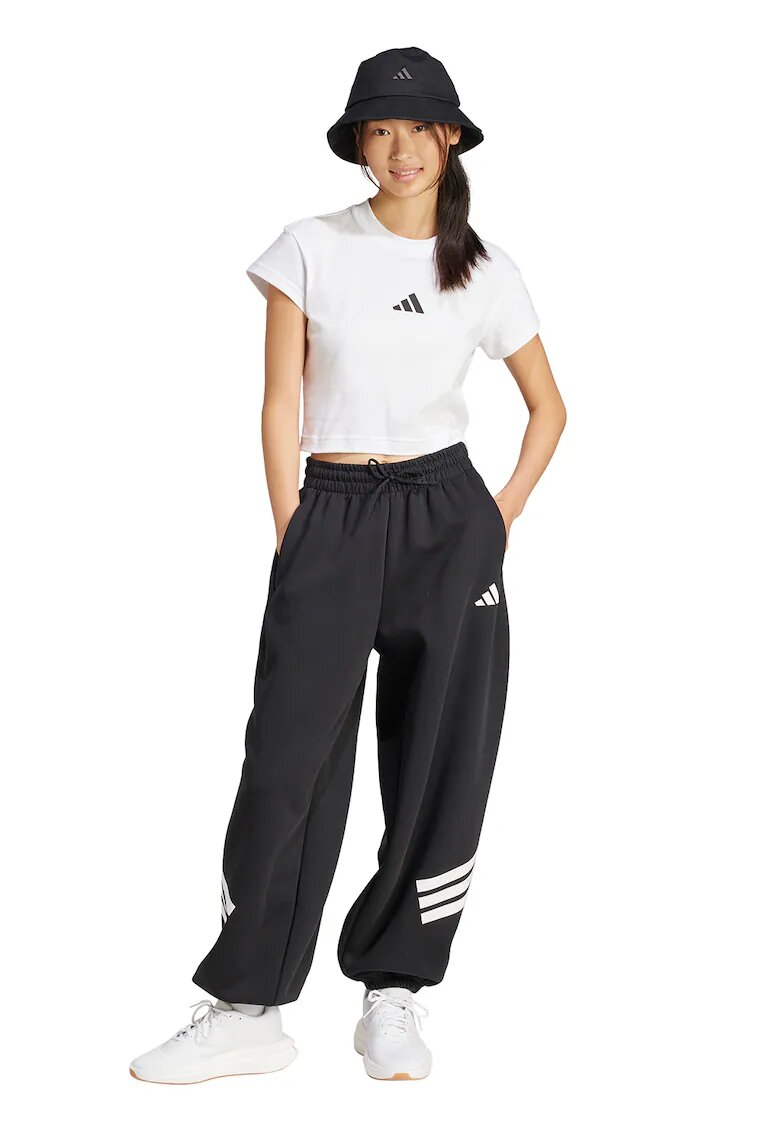 ADIDAS SPORTSWEAR Tricou crop din bumbac - Negru/Alb optic