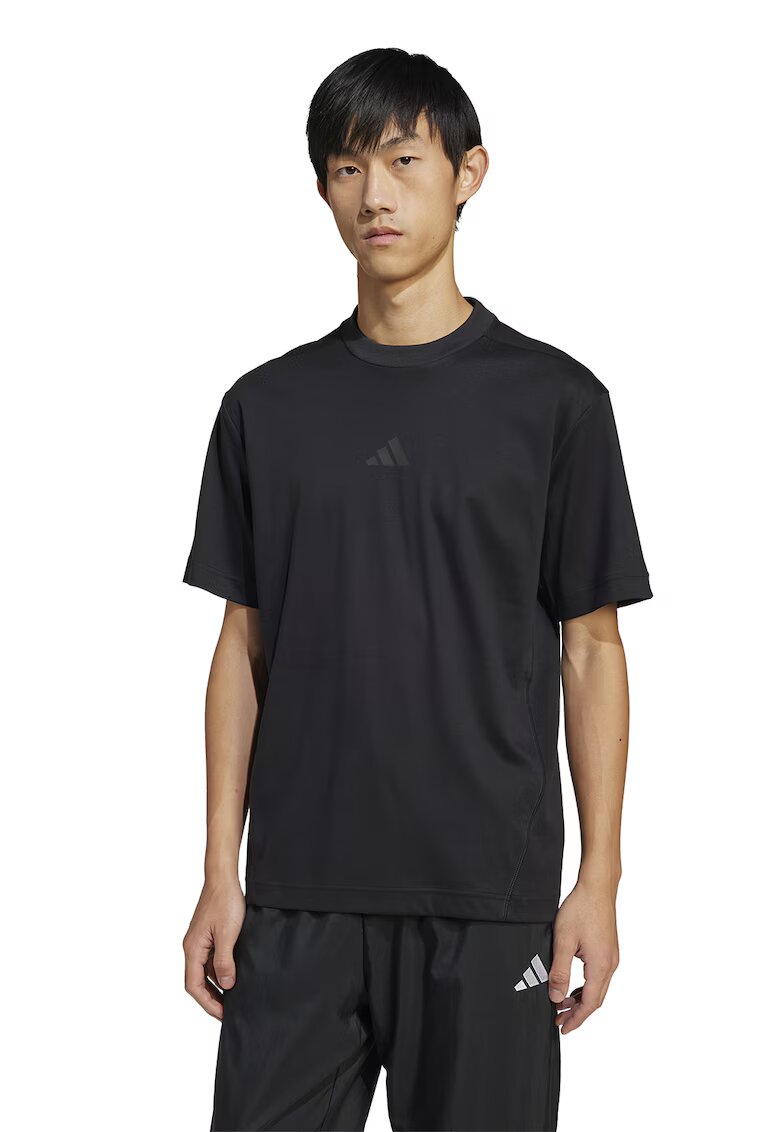 ADIDAS SPORTSWEAR Tricou cu decolteu la baza gatului si detaliu cu model monograma - Negru