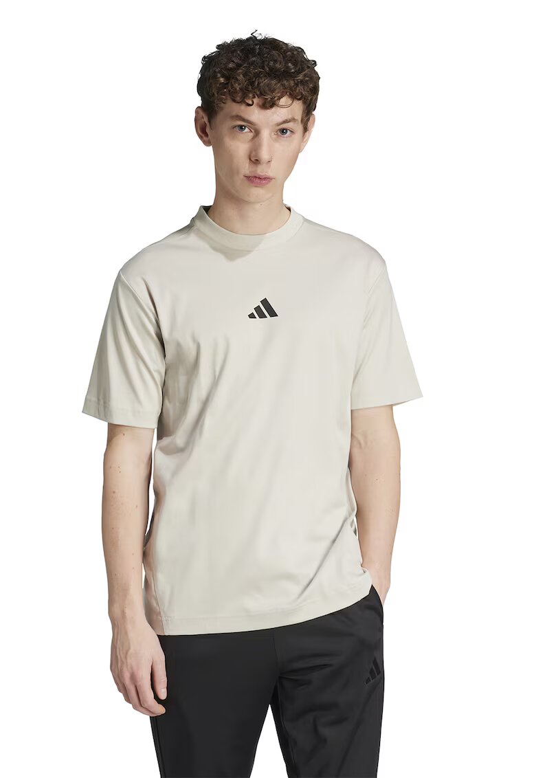 ADIDAS SPORTSWEAR Tricou cu decolteu la baza gatului si detaliu cu model monograma - Negru/Grej