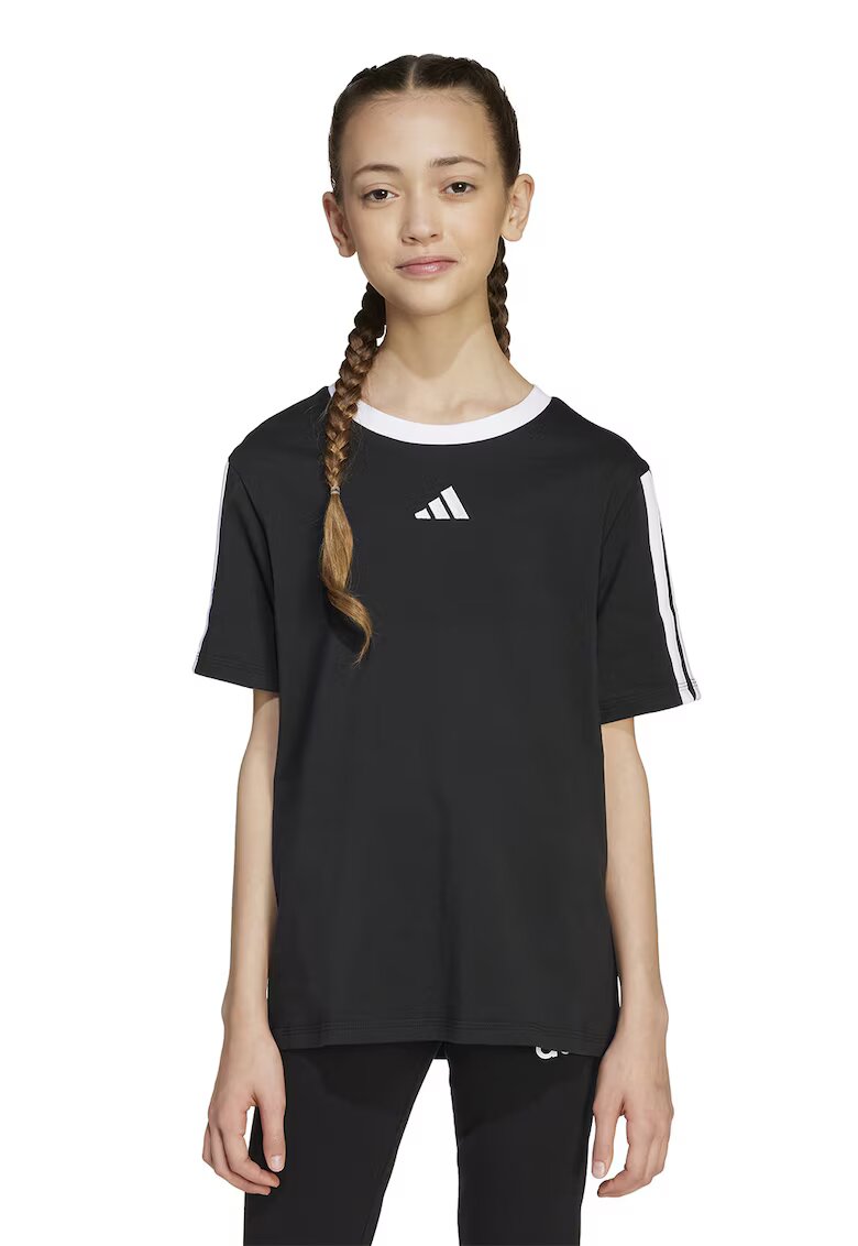 ADIDAS SPORTSWEAR Tricou cu decolteu la baza gatului si garnituri contrastante - Alb/Negru
