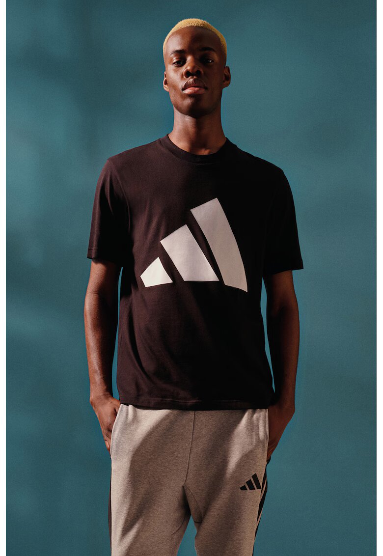 ADIDAS SPORTSWEAR Tricou cu decolteu la baza gatului si imprimeu logo - Alb/Negru