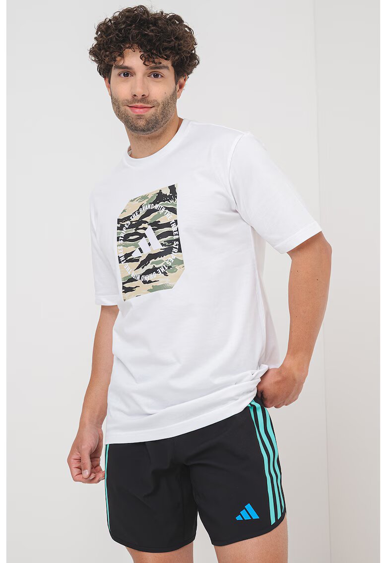 ADIDAS SPORTSWEAR Tricou cu decolteu la baza gatului si imprimeu logo - Alb/Negru