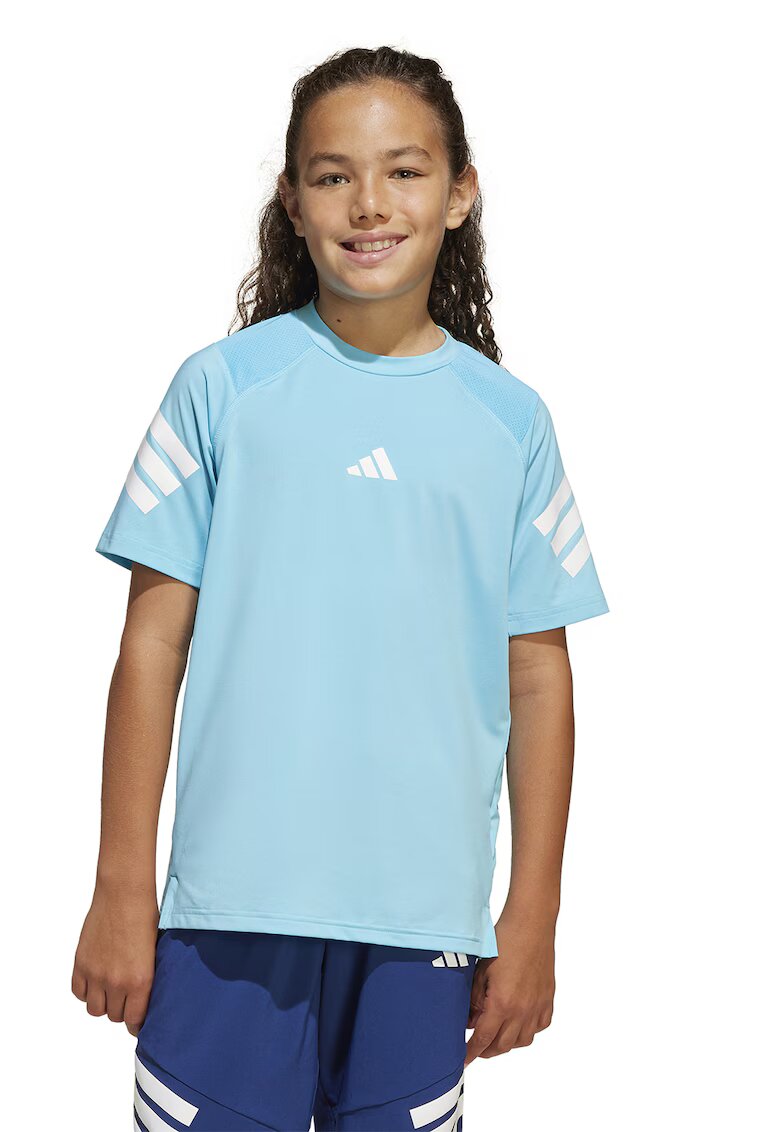 ADIDAS SPORTSWEAR Tricou cu decolteu la baza gatului si logo - Alb/Albastru deschis