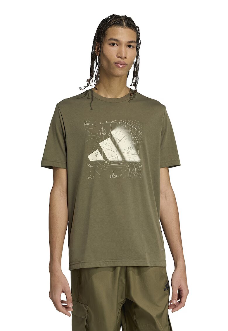 ADIDAS SPORTSWEAR Tricou cu decolteu la baza gatului si logo - Kaki/Bej deschis