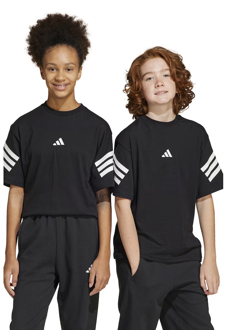 ADIDAS SPORTSWEAR Tricou cu decolteu la baza gatului si logo - Negru stins/Alb murdar
