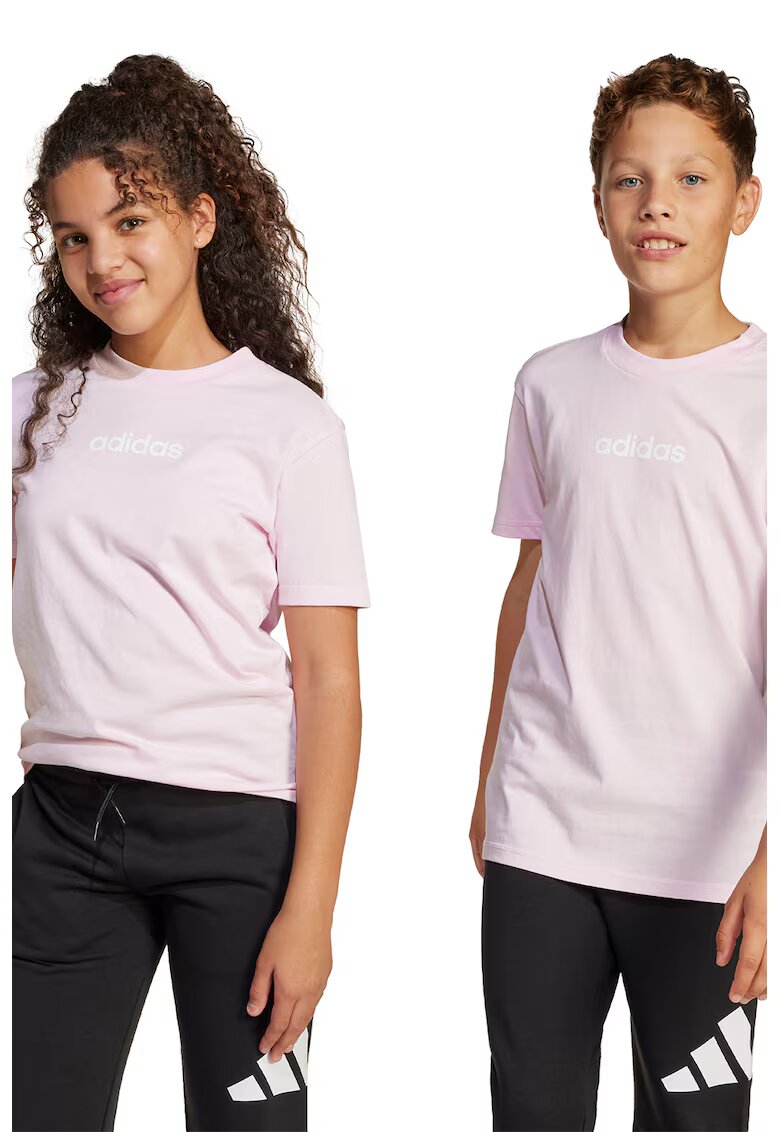 ADIDAS SPORTSWEAR Tricou cu decolteu la baza gatului si logo pe piept - Alb optic/Roz pal