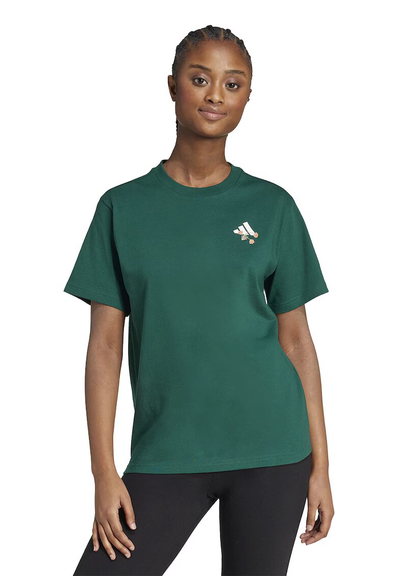 ADIDAS SPORTSWEAR Tricou cu imprimeu flroal pe partea din spate - Portocaliu pal/Maro taupe deschis/Verde englez