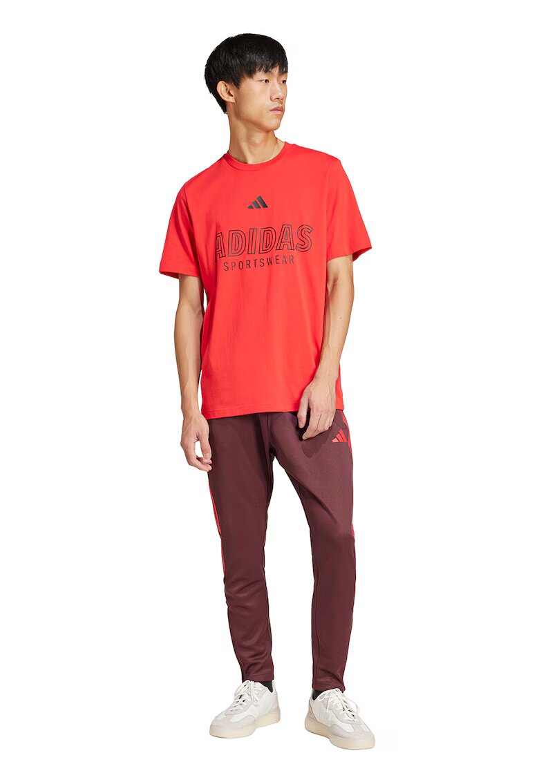 ADIDAS SPORTSWEAR Tricou cu imprimeu logo si decolteu la baza gatului - Coral/Negru stins