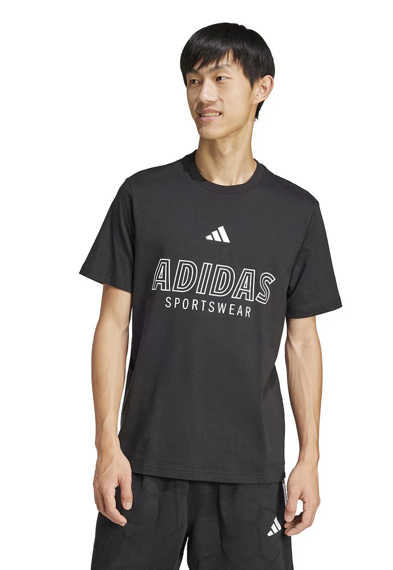 ADIDAS SPORTSWEAR Tricou cu imprimeu logo si decolteu la baza gatului - Negru