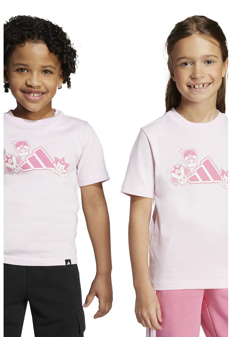 ADIDAS SPORTSWEAR Tricou cu imprimeu logo si decolteu la baza gatului - Roz pastel